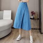 High-waist Ruched Denim A-line Skirt