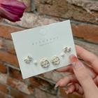 Set Of 3: Faux Pearl Stud Earring Set Of 3 Pairs - Silver Pin - White & Silver - One Size