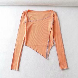 Plain Long-sleeve Irregular Top