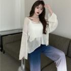 Plain Knit Top / Plain Tank Top / High-waist Two Tone Wide Leg Pants