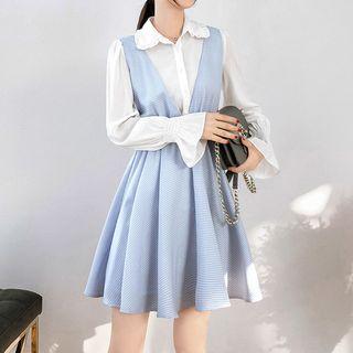 Set: Ruffle Trim Shirt + Jumper Dress