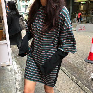 Striped Mock Two Piece Long T-shirt
