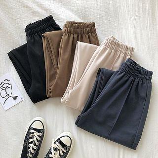 Plain High-waist Woolen Pants