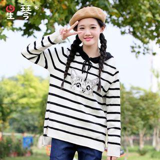 Cat Stripe Long-sleeve Hoodie