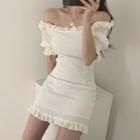 Ruffle Off-shoulder Mini Sheath Dress
