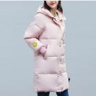 Smiley Face Embroidered Hooded Padded Long Coat