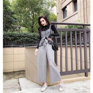 Set: Knit Top + Plaid Strappy Top + Wide Leg Pants As Shown In Figure - One Size