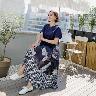 Foliage Set: Slit-side Top + Maxi Pleat Skirt