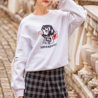 Key-hole Long-sleeve Printed Fleece Lining Sweatshirt