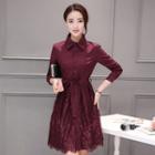 Long Sleeve Lace Panel Shirtdress