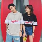 Couple Matching Elbow-sleeve Embroidery Polo Shirt
