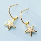 925 Sterling Silver Faux Pearl Rhinestone Starfish Dangle Earring 1 Pair - S925 Silver - One Size