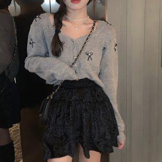 Ribbon Cardigan / Mini Skirt