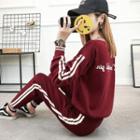 Set: Lettering Striped Pullover + Jogger Pants