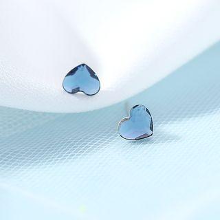 Faux Crystal Heart Earring 1 Pair - Blue - One Size