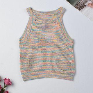 Halter-neck Melange Knit Top As Shown In Figure - One Size