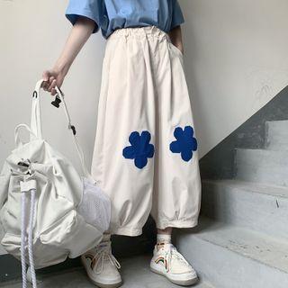 Flower Applique High-waist Cropped Harem Pants
