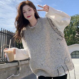 Distressed Sweater Vest / Plain T-shirt