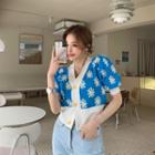 Puff-sleeve Flower Cardigan
