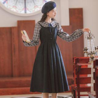 Set: Plaid Shirt + Pleated Sleeveless Dress