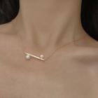 Faux Pearl Alloy Bar Pendant Necklace 0780a - Necklace - Gold - One Size