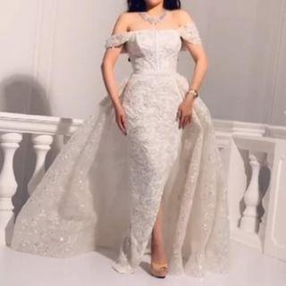 Sequined Off-shoulder Sheath Evening Gown