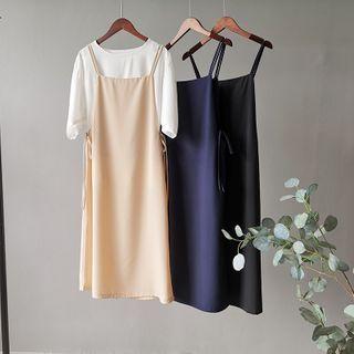 Set: Spaghetti Strap Plain Mini Dress + Blouse