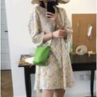 Elbow-sleeve Floral Print Dress White - One Size