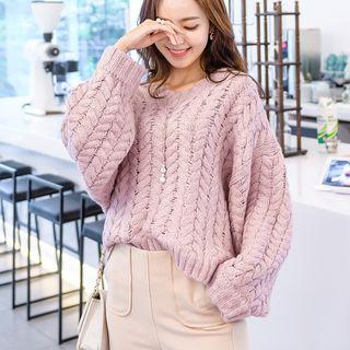 V-neck Plain Cable Knit Sweater