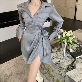 Satin Tie-waist Mini Shirtdress