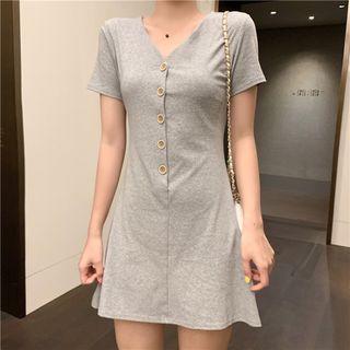 Short-sleeve Buttoned A-line Mini T-shirt Dress