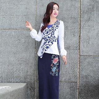 Set: Printed Top + Maxi Skirt