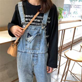 Letter Embroidered Denim Jumper Pants