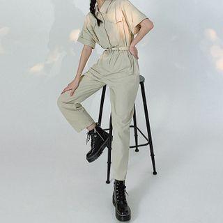 Short-sleeve High-waist Jumpsuit
