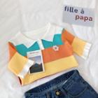 Color-block Short-sleeve Slim-fit Knit Top As Figure - One Size