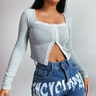 Lace Trim Cropped T-shirt