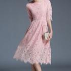 Elbow-sleeve Lace A-line Party Dress