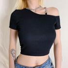 Chain Detail Cold-shoulder Short-sleeve T-shirt