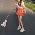 Short-sleeve Biscuit Print T-shirt / Plaid A-line Skirt