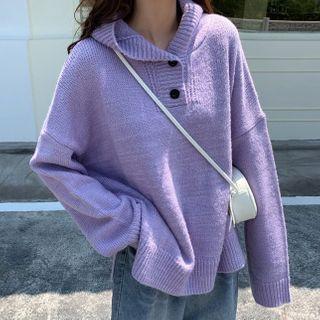 Half Button Knit Hoodie