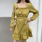 Long-sleeve Square-neck A-line Dress / Midi A-line Dress