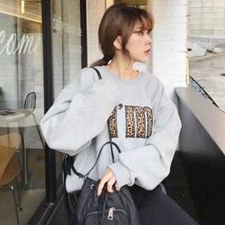 Leopard Letter-patch Sweatshirt Gray - One Size