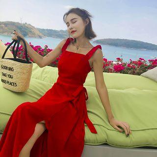 Sleeveless Cutout-waist Slit Midi Dress
