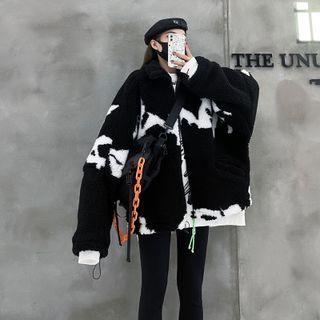Two Tone Fleece Zipped Jacket Black - One Size