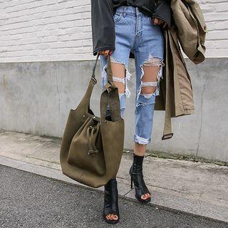 Drawstring Faux-suede Tote