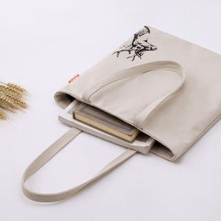 Deer Print Canvas Shopper Bag Off-white - One Size