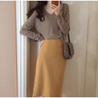 Long-sleeve Plain Knit Sweater / Plain Midi Skirt