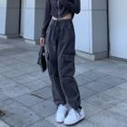 Drawstring Wide Leg Cargo Jeans