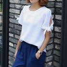 Beribboned Short-sleeve Chiffon Top