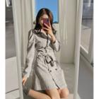 Puff-sleeve Plaid Jacket Dress With Belt